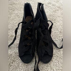 Lace up black bootie heels